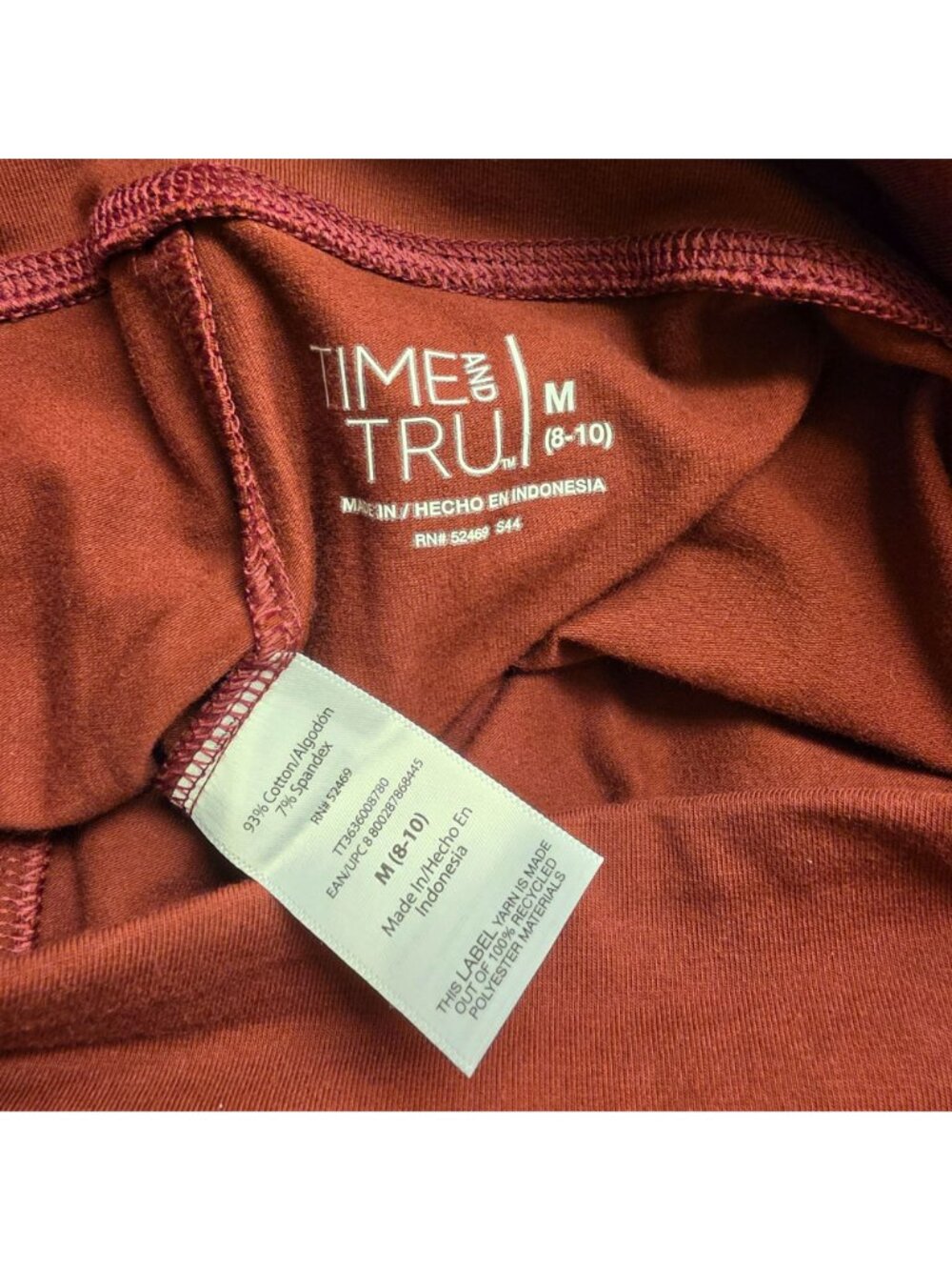 Time and Tru High Rise Leggings Burgundy Stretch Women's Size M Athleisure - Picture 4 of 6